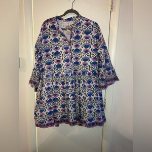 NWOT Mary Marshmallow Mini Dress with Bell Sleeve Henley Floral Print‎ Sz XXL
